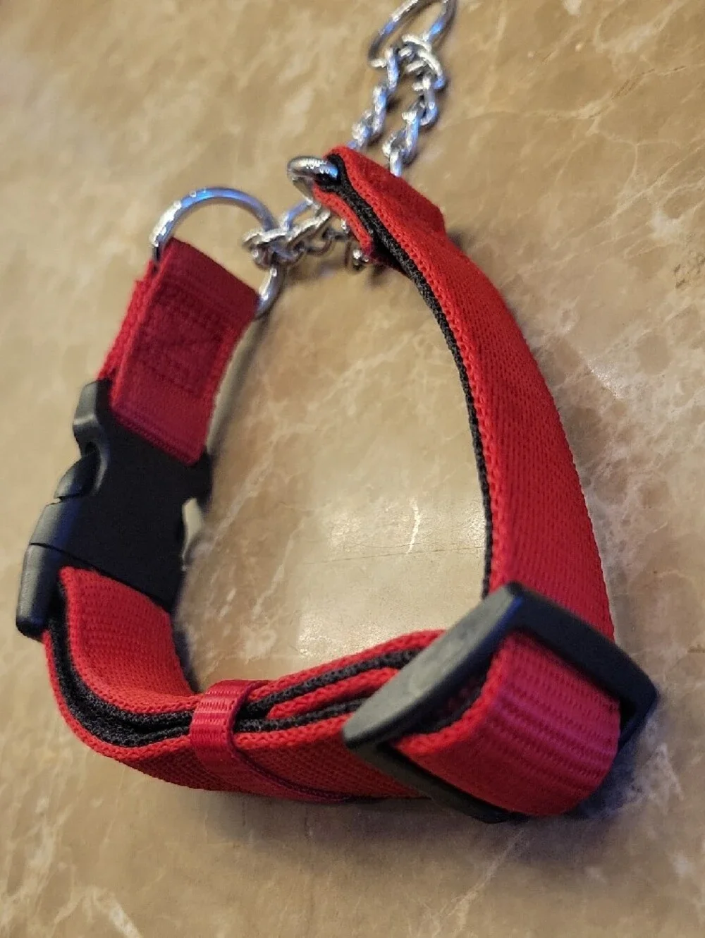 Red and Black Martingale Dog Collar with Chain, M/L